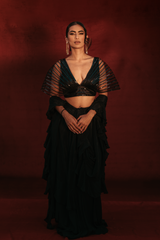 ENCHANTED - Black Ruffle Saree