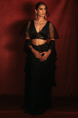 ENCHANTED - Black Ruffle Saree
