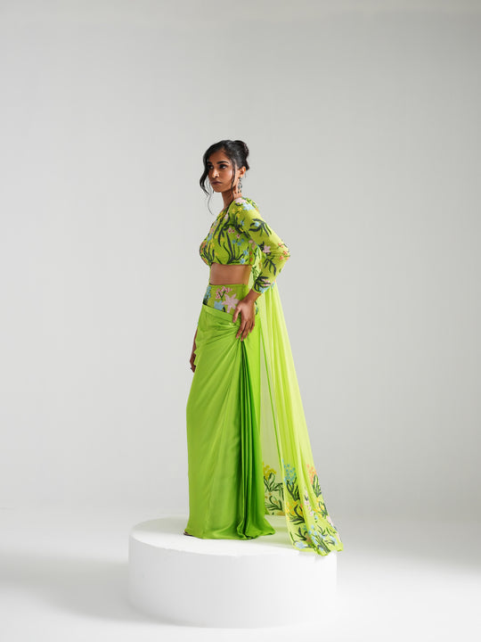 Guran - Silk Lime Corset Lehenga