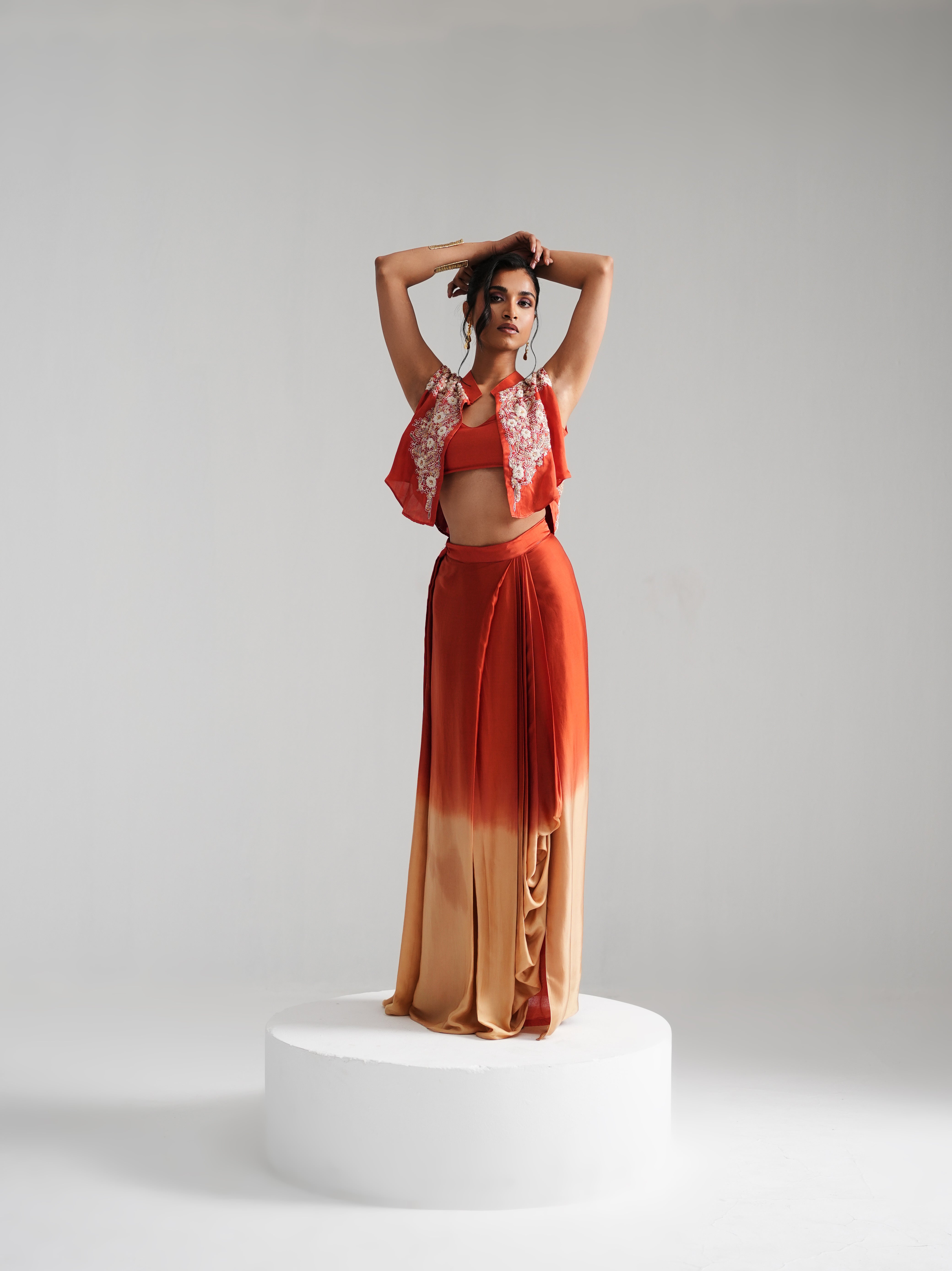 Fikr - Orange Satin Silk Co-Ord