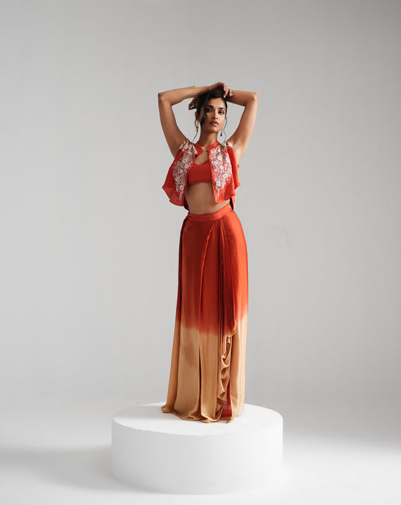 Fikr - Orange Satin Silk Co-Ord