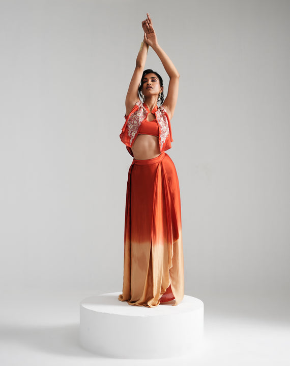 Fikr - Orange Satin Silk Co-Ord