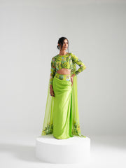 Guran - Silk Lime Corset Lehenga